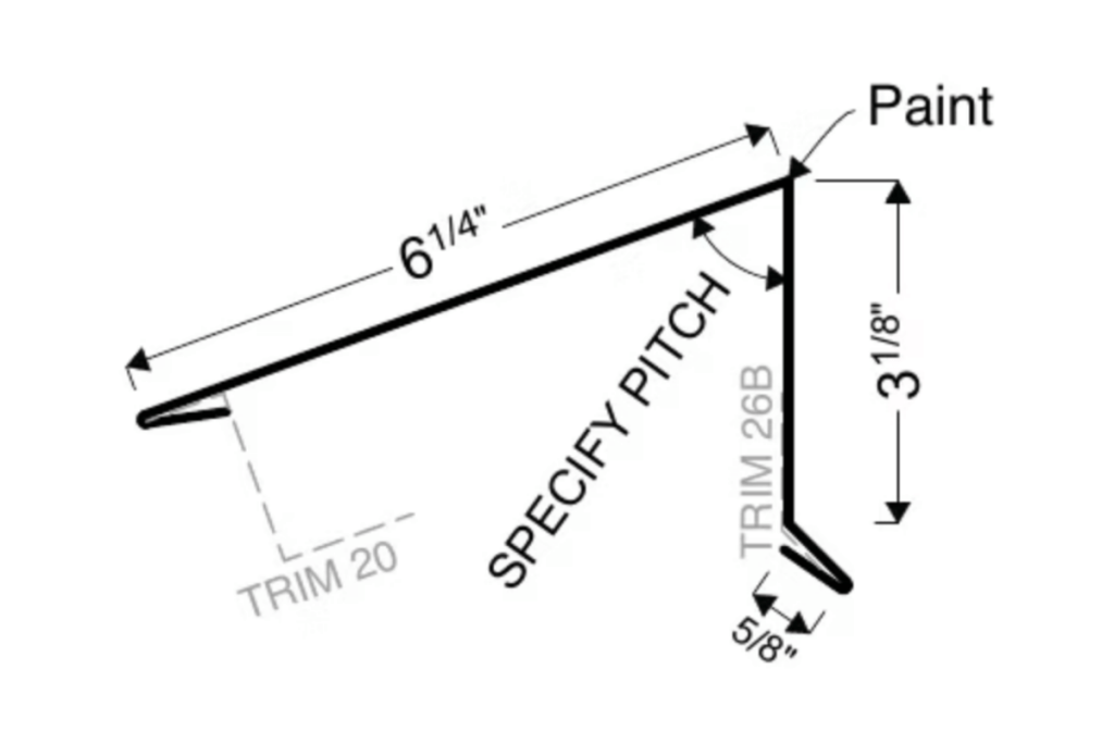 3 PC Arch'l Peak Flashing trim detail for 2" Mechanical Lock metal panels